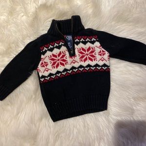 3/25$ Chaps Baby Boy size 12mos Knit sweater Black Red White with half Zipper